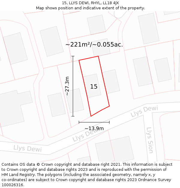 15, LLYS DEWI, RHYL, LL18 4JX: Plot and title map