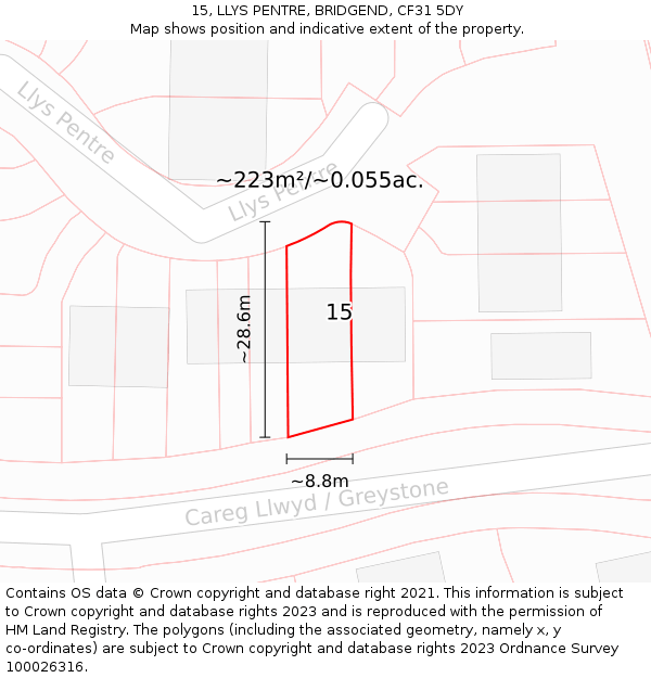 15, LLYS PENTRE, BRIDGEND, CF31 5DY: Plot and title map