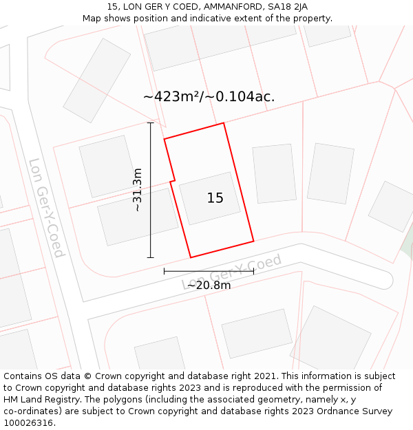 15, LON GER Y COED, AMMANFORD, SA18 2JA: Plot and title map