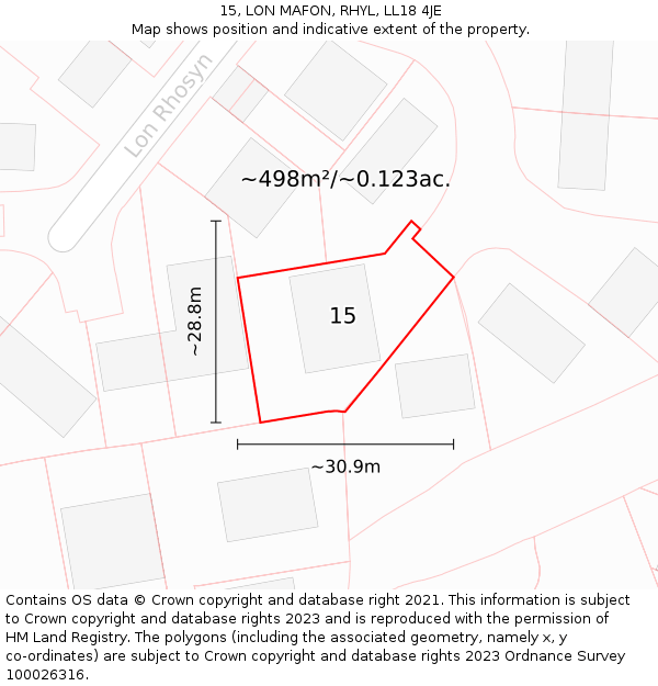 15, LON MAFON, RHYL, LL18 4JE: Plot and title map