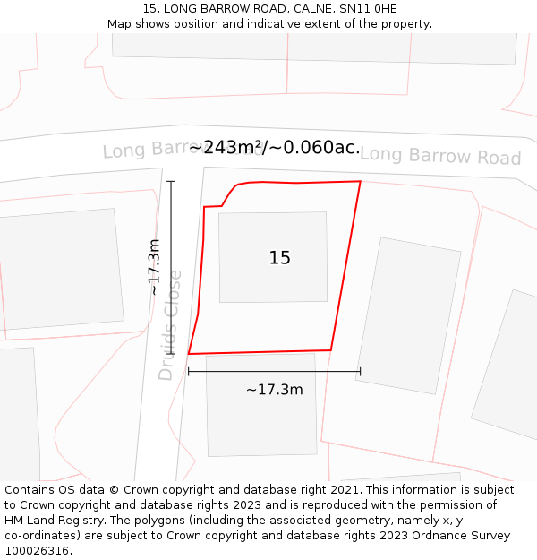 15, LONG BARROW ROAD, CALNE, SN11 0HE: Plot and title map