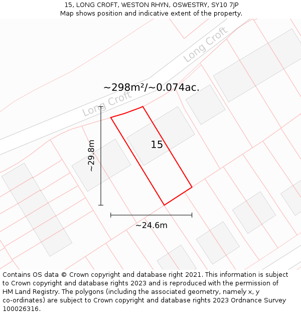 15, LONG CROFT, WESTON RHYN, OSWESTRY, SY10 7JP: Plot and title map