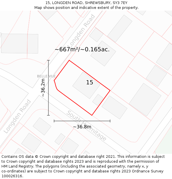 15, LONGDEN ROAD, SHREWSBURY, SY3 7EY: Plot and title map