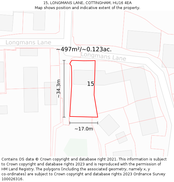 15, LONGMANS LANE, COTTINGHAM, HU16 4EA: Plot and title map