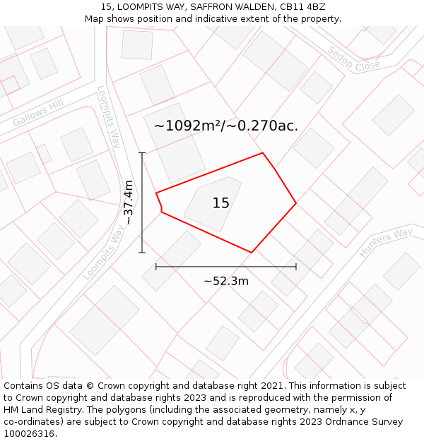 15, LOOMPITS WAY, SAFFRON WALDEN, CB11 4BZ: Plot and title map