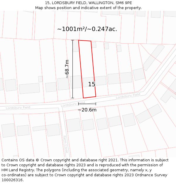 15, LORDSBURY FIELD, WALLINGTON, SM6 9PE: Plot and title map