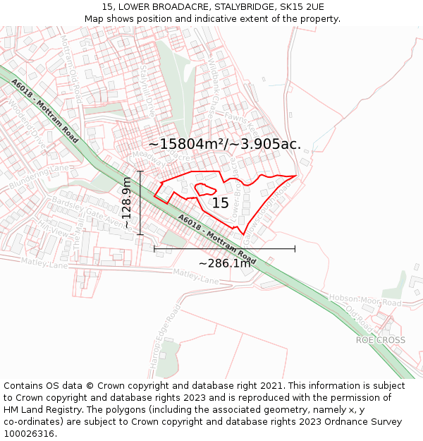 15, LOWER BROADACRE, STALYBRIDGE, SK15 2UE: Plot and title map