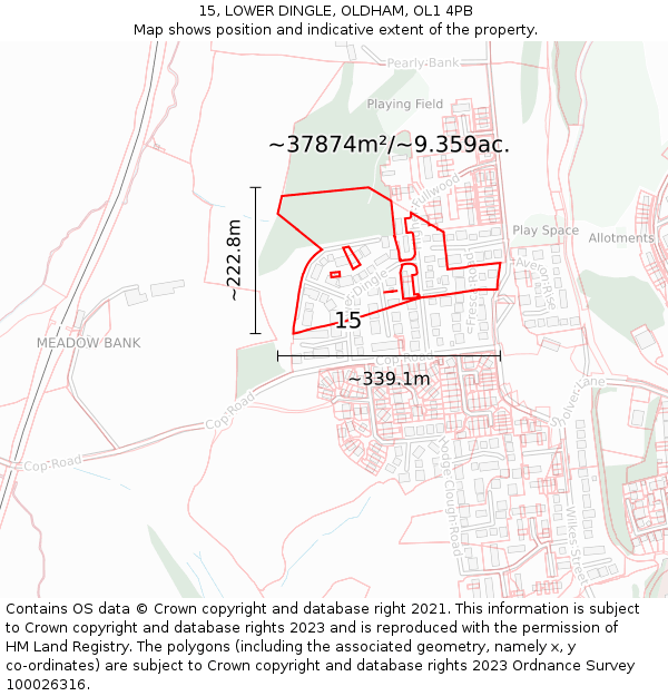 15, LOWER DINGLE, OLDHAM, OL1 4PB: Plot and title map