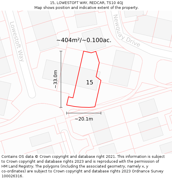 15, LOWESTOFT WAY, REDCAR, TS10 4GJ: Plot and title map