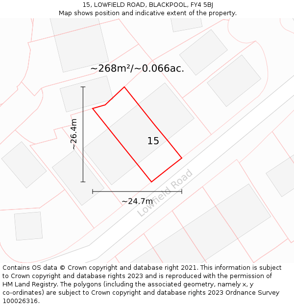 15, LOWFIELD ROAD, BLACKPOOL, FY4 5BJ: Plot and title map