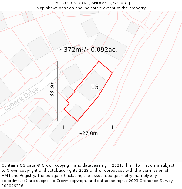 15, LUBECK DRIVE, ANDOVER, SP10 4LJ: Plot and title map