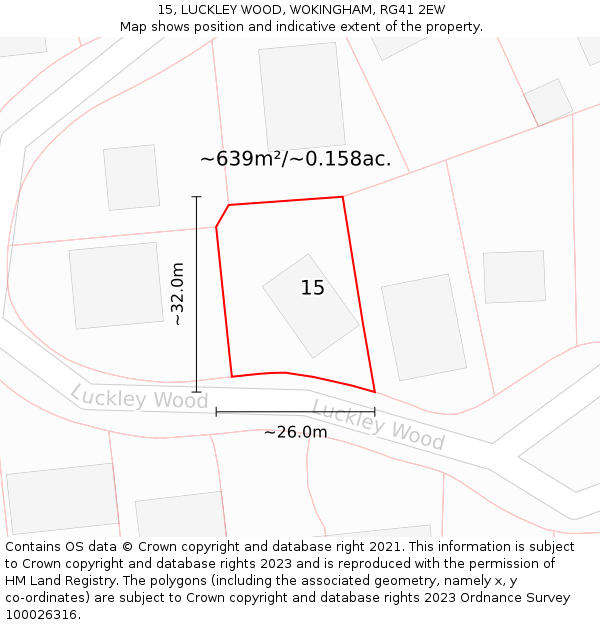 15, LUCKLEY WOOD, WOKINGHAM, RG41 2EW: Plot and title map