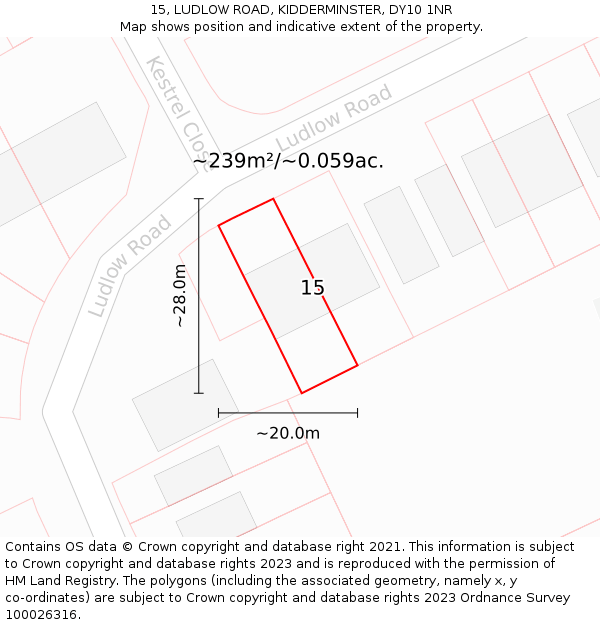 15, LUDLOW ROAD, KIDDERMINSTER, DY10 1NR: Plot and title map