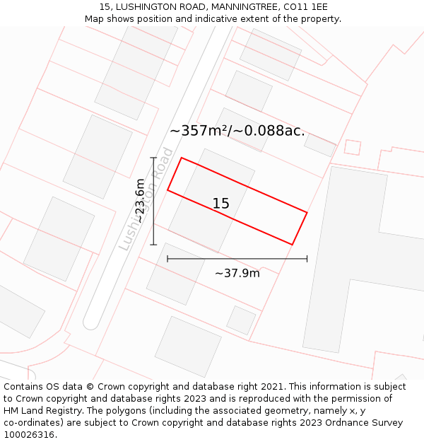 15, LUSHINGTON ROAD, MANNINGTREE, CO11 1EE: Plot and title map