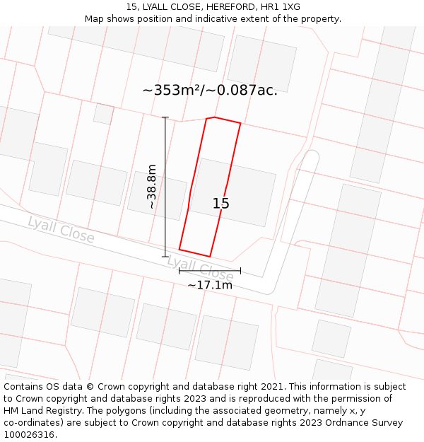 15, LYALL CLOSE, HEREFORD, HR1 1XG: Plot and title map