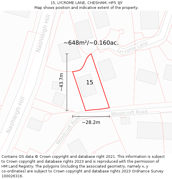 15, LYCROME LANE, CHESHAM, HP5 3JY: Plot and title map