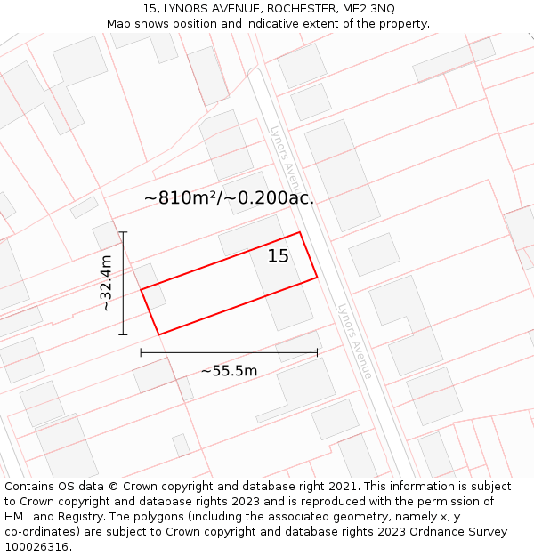 15, LYNORS AVENUE, ROCHESTER, ME2 3NQ: Plot and title map