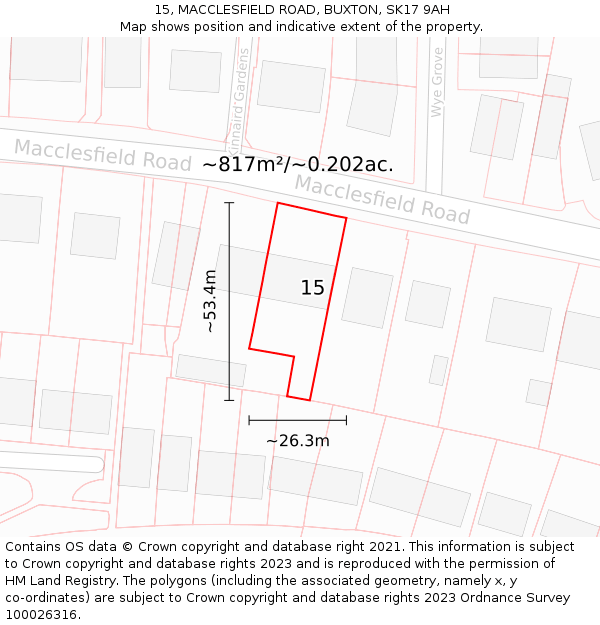 15, MACCLESFIELD ROAD, BUXTON, SK17 9AH: Plot and title map