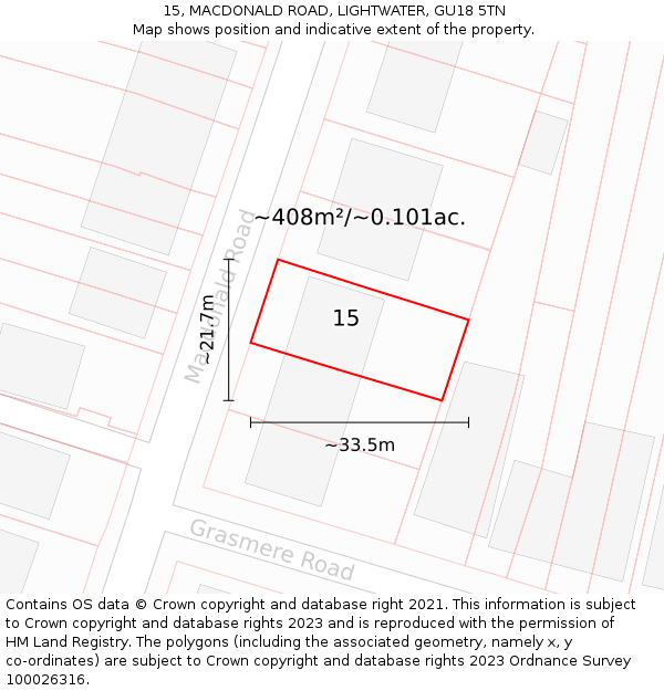 15, MACDONALD ROAD, LIGHTWATER, GU18 5TN: Plot and title map