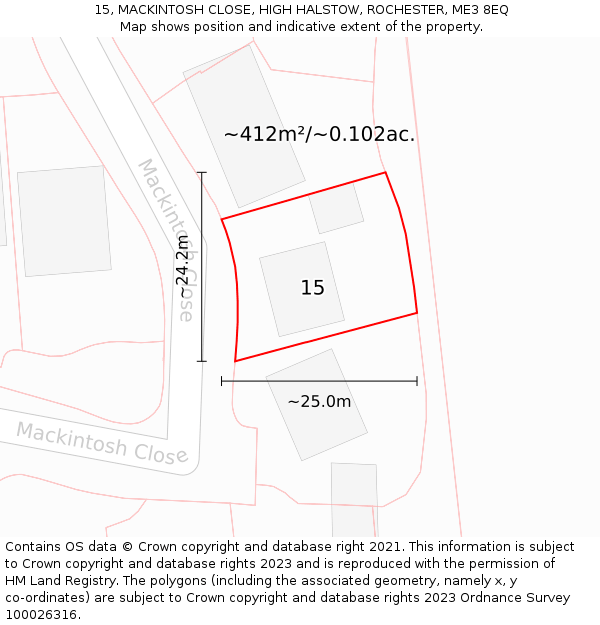 15, MACKINTOSH CLOSE, HIGH HALSTOW, ROCHESTER, ME3 8EQ: Plot and title map