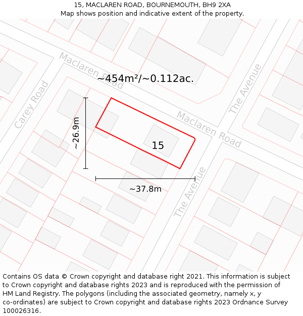 15, MACLAREN ROAD, BOURNEMOUTH, BH9 2XA: Plot and title map