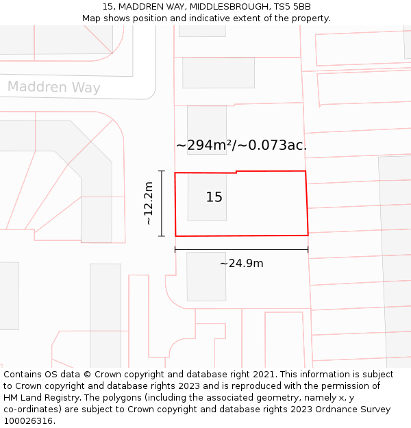 15, MADDREN WAY, MIDDLESBROUGH, TS5 5BB: Plot and title map