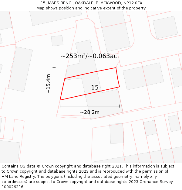 15, MAES BENGI, OAKDALE, BLACKWOOD, NP12 0EX: Plot and title map