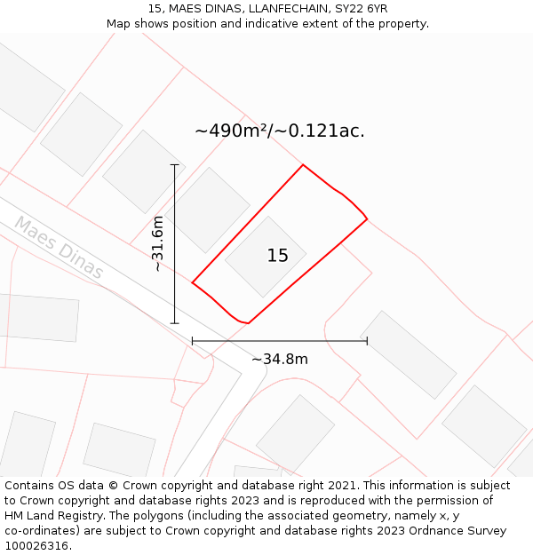 15, MAES DINAS, LLANFECHAIN, SY22 6YR: Plot and title map