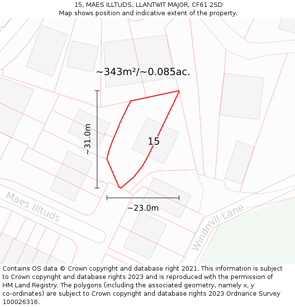 15, MAES ILLTUDS, LLANTWIT MAJOR, CF61 2SD: Plot and title map