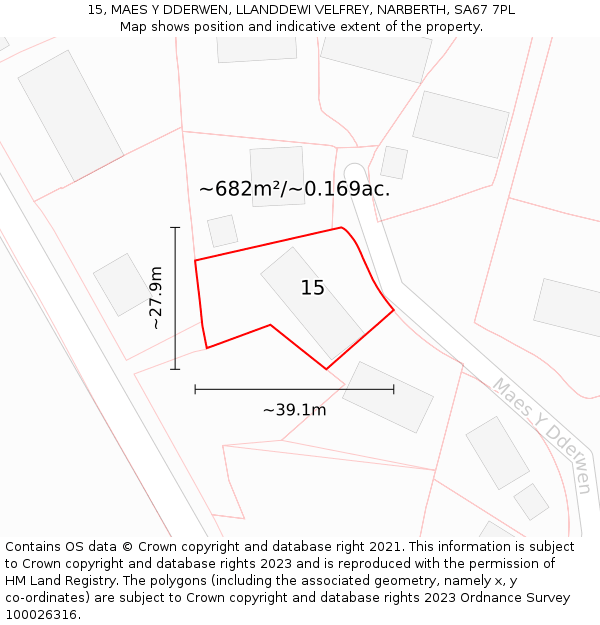 15, MAES Y DDERWEN, LLANDDEWI VELFREY, NARBERTH, SA67 7PL: Plot and title map