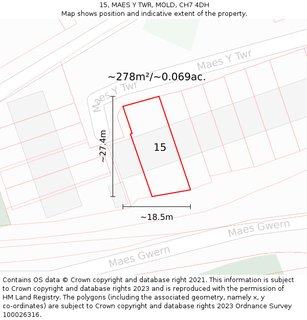 15, MAES Y TWR, MOLD, CH7 4DH: Plot and title map