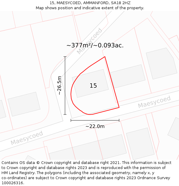 15, MAESYCOED, AMMANFORD, SA18 2HZ: Plot and title map