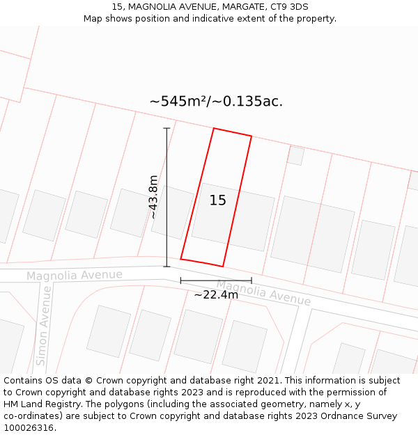 15, MAGNOLIA AVENUE, MARGATE, CT9 3DS: Plot and title map