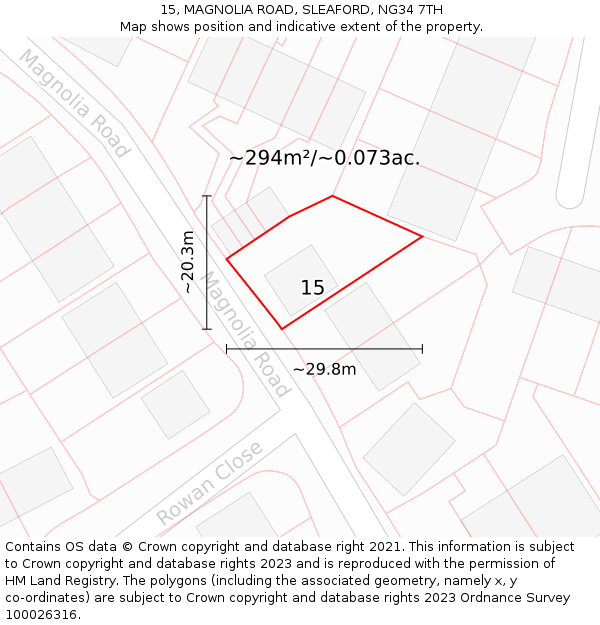 15, MAGNOLIA ROAD, SLEAFORD, NG34 7TH: Plot and title map