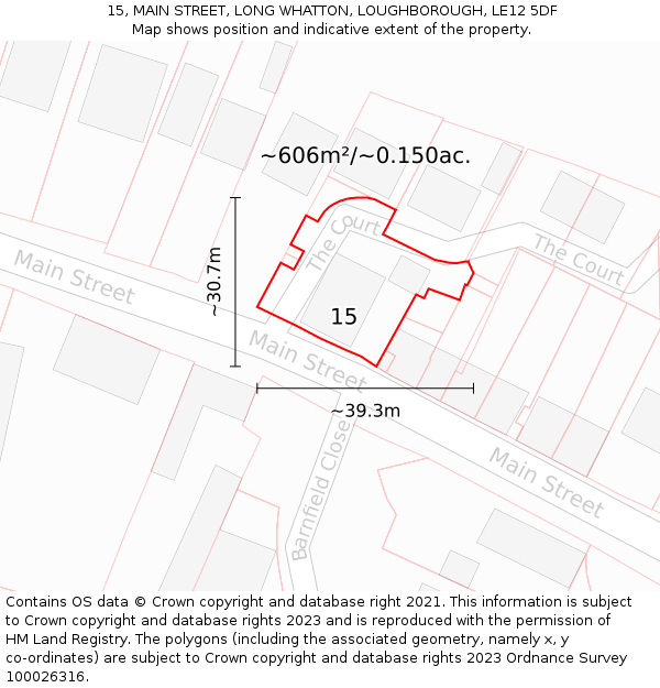 15, MAIN STREET, LONG WHATTON, LOUGHBOROUGH, LE12 5DF: Plot and title map