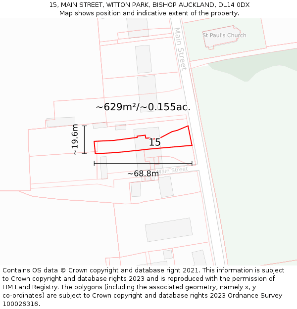 15, MAIN STREET, WITTON PARK, BISHOP AUCKLAND, DL14 0DX: Plot and title map