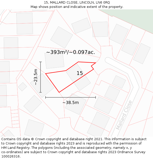 15, MALLARD CLOSE, LINCOLN, LN6 0RQ: Plot and title map