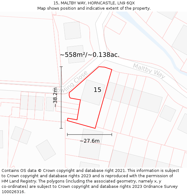 15, MALTBY WAY, HORNCASTLE, LN9 6QX: Plot and title map