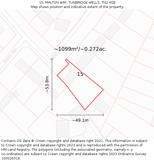 15, MALTON WAY, TUNBRIDGE WELLS, TN2 4QE: Plot and title map