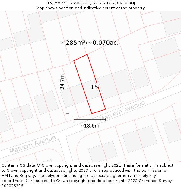 15, MALVERN AVENUE, NUNEATON, CV10 8NJ: Plot and title map