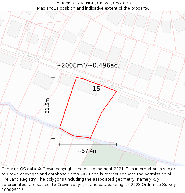 15, MANOR AVENUE, CREWE, CW2 8BD: Plot and title map