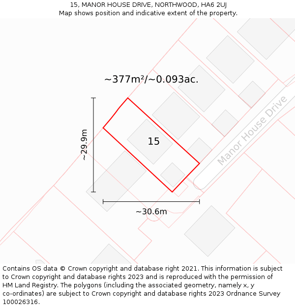 15, MANOR HOUSE DRIVE, NORTHWOOD, HA6 2UJ: Plot and title map