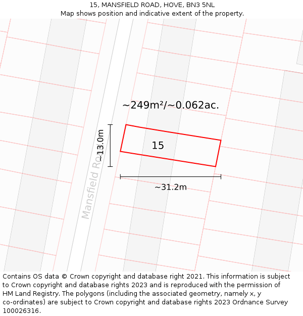 15, MANSFIELD ROAD, HOVE, BN3 5NL: Plot and title map