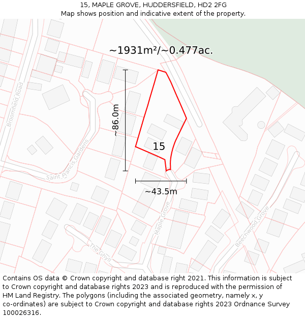 15, MAPLE GROVE, HUDDERSFIELD, HD2 2FG: Plot and title map