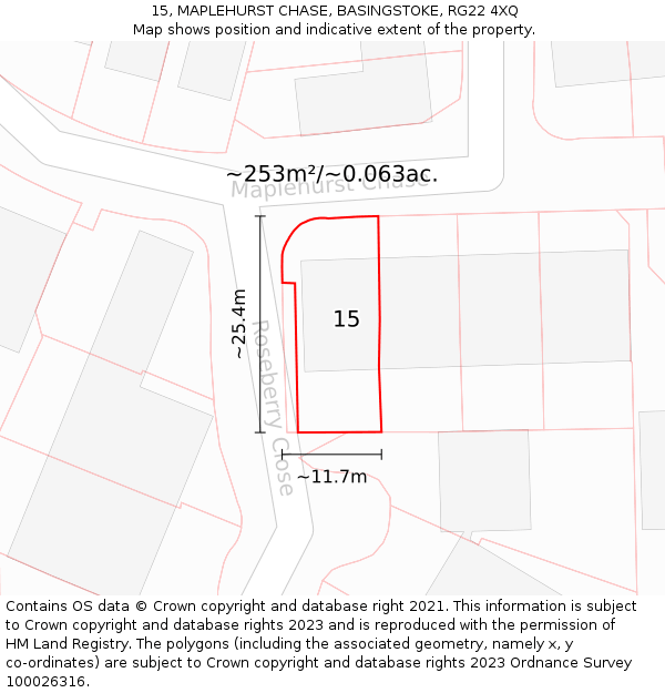 15, MAPLEHURST CHASE, BASINGSTOKE, RG22 4XQ: Plot and title map