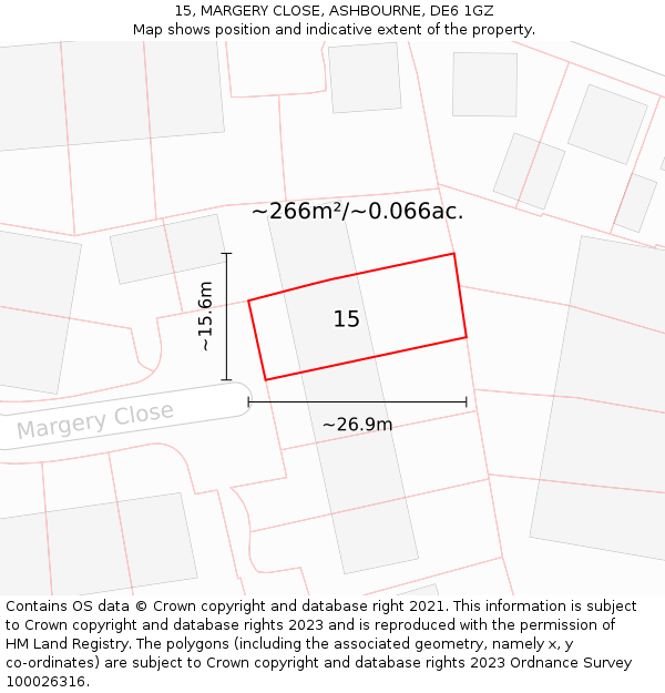 15, MARGERY CLOSE, ASHBOURNE, DE6 1GZ: Plot and title map