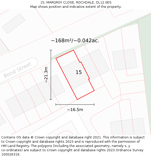 15, MARGROY CLOSE, ROCHDALE, OL12 0ES: Plot and title map