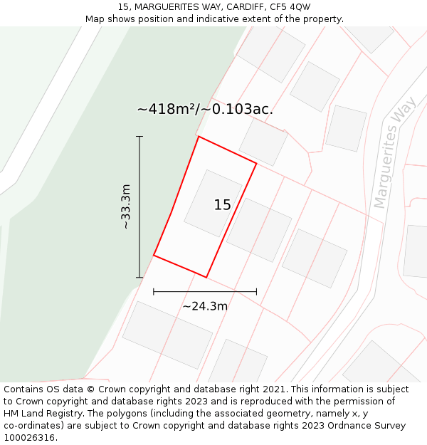 15, MARGUERITES WAY, CARDIFF, CF5 4QW: Plot and title map