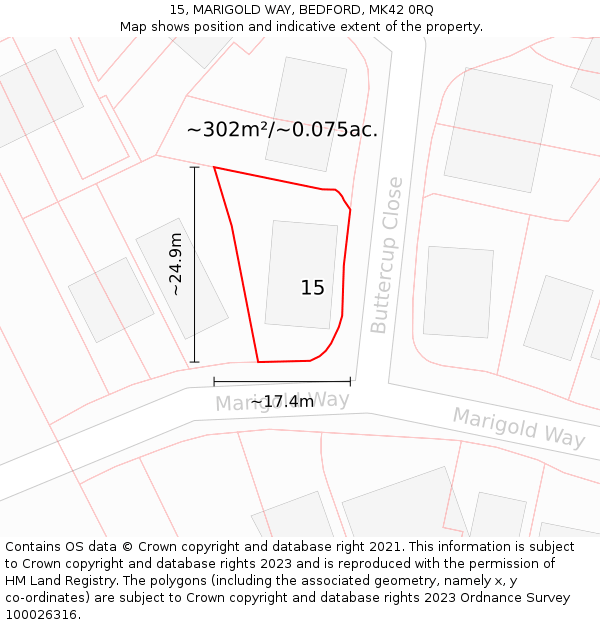 15, MARIGOLD WAY, BEDFORD, MK42 0RQ: Plot and title map