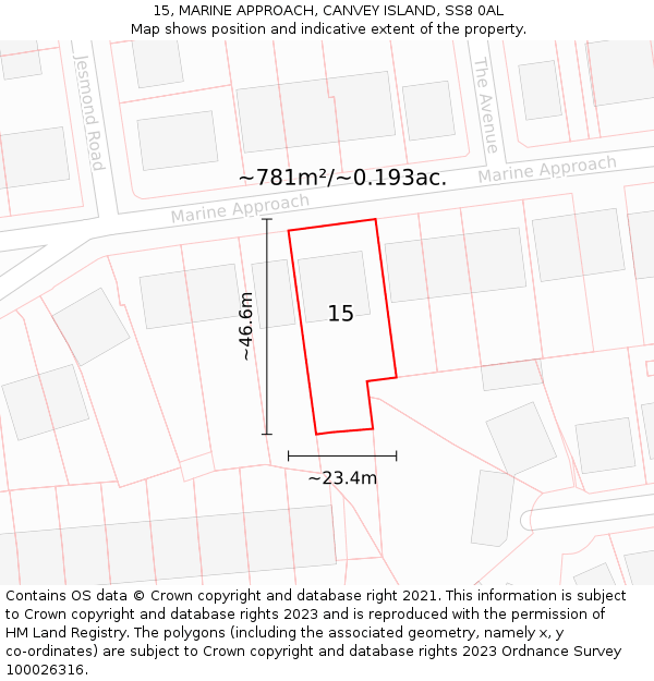 15, MARINE APPROACH, CANVEY ISLAND, SS8 0AL: Plot and title map